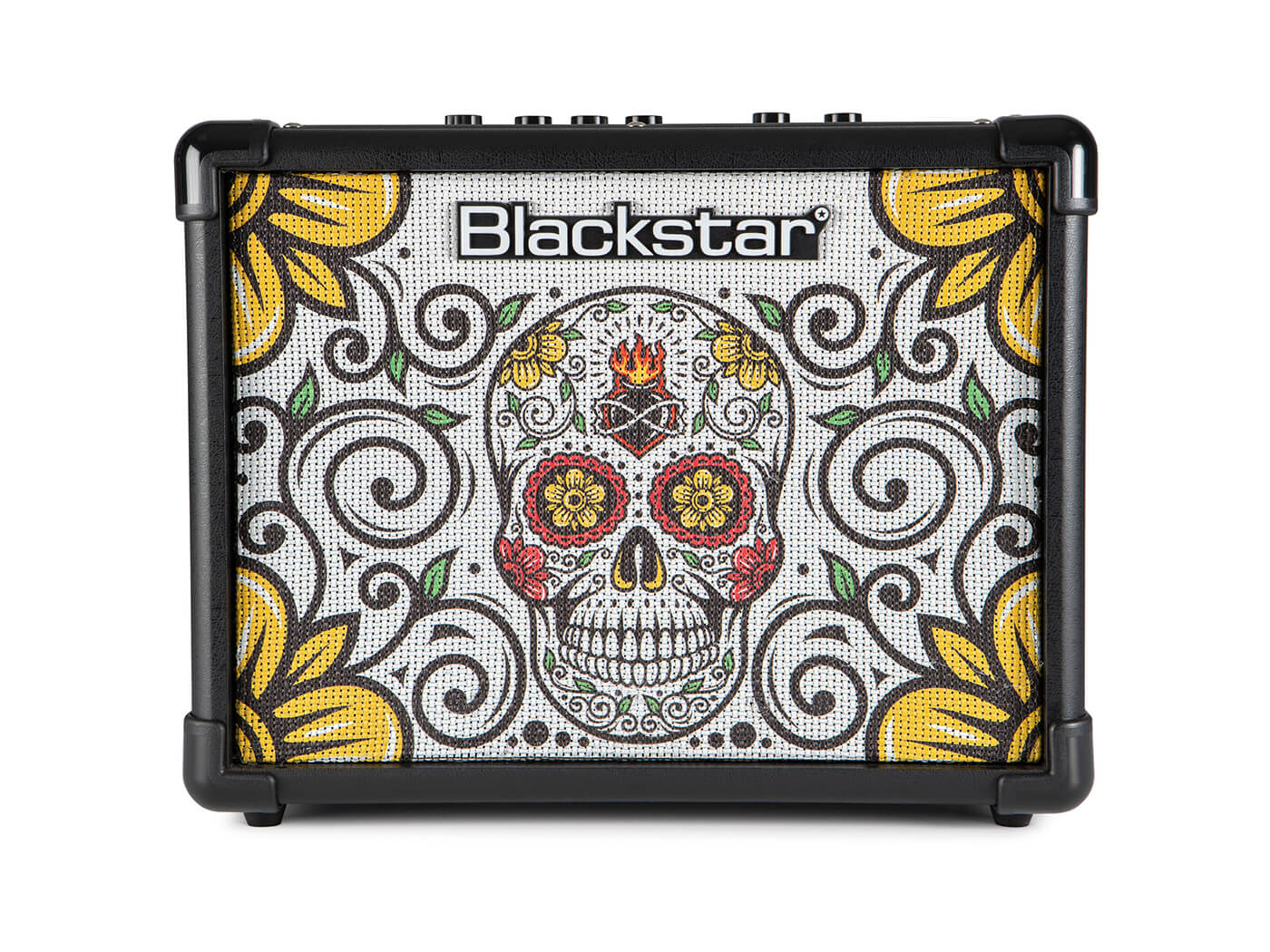 The Blackstar ID:CORE 10 V2 Sugar Skull with a Day of The dead-inspired motif